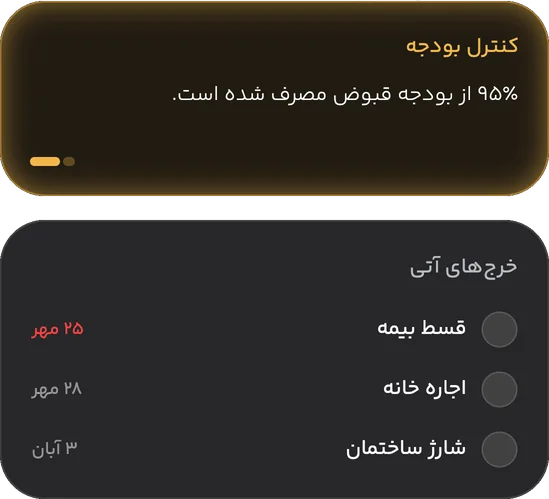 کارت کنترل بودجه: ۹۵٪ بودجهی قبوض مصرف شده، و فهرست خرجهای آتی